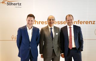 Marco Nix (50Hertz Managing Director Grid Expansion Projects and Finance), Bernard Gustin (CEO Elia Group), Stefan Kapferer (Chairman of the 50Hertz Management Board). (from left to right). Source: 50Hertz
